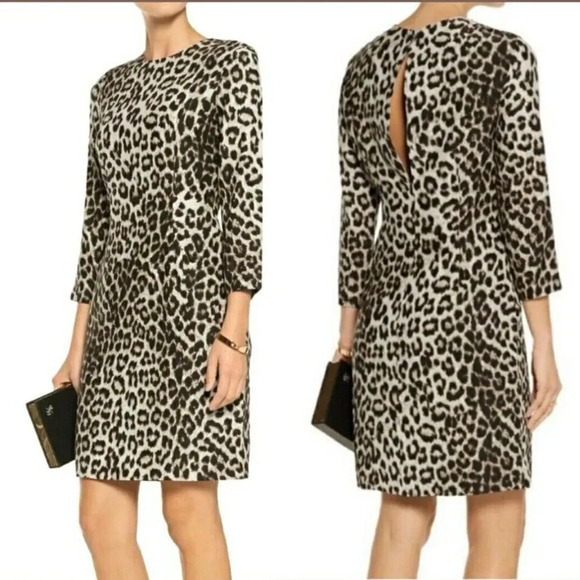 Rag & Bone Short Leopard 100% Silk Dress Keyhole 3/4 Sleeve Fitted Lined Size 8 - Picture 3 of 11